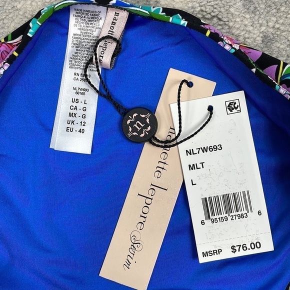 NWT Nanette Lepore Coquette Bikini in Damask Floral Multi Top Bottom Swim Sz L - Picture 6 of 14